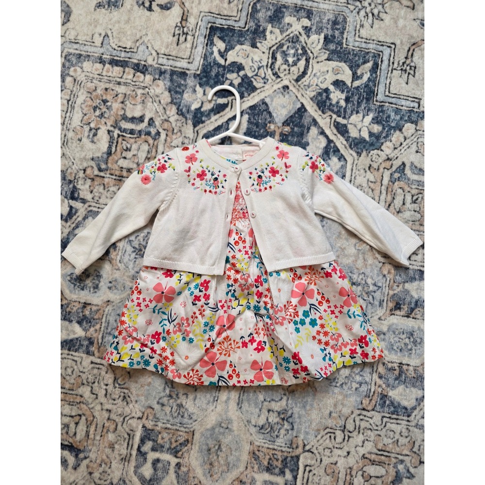 NWT Du Pareil au Meme 6 months Outfit Floral Dress and White Button Up Cardigan